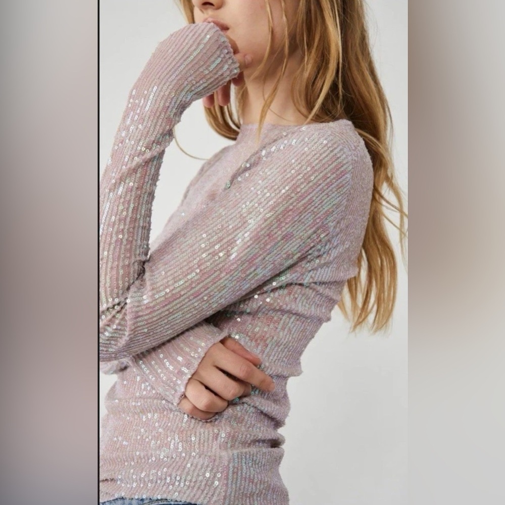 Free People Gold Rush Sequin Top In Champagne Float Pink, Size Small, NWOT. - Picture 11 of 16